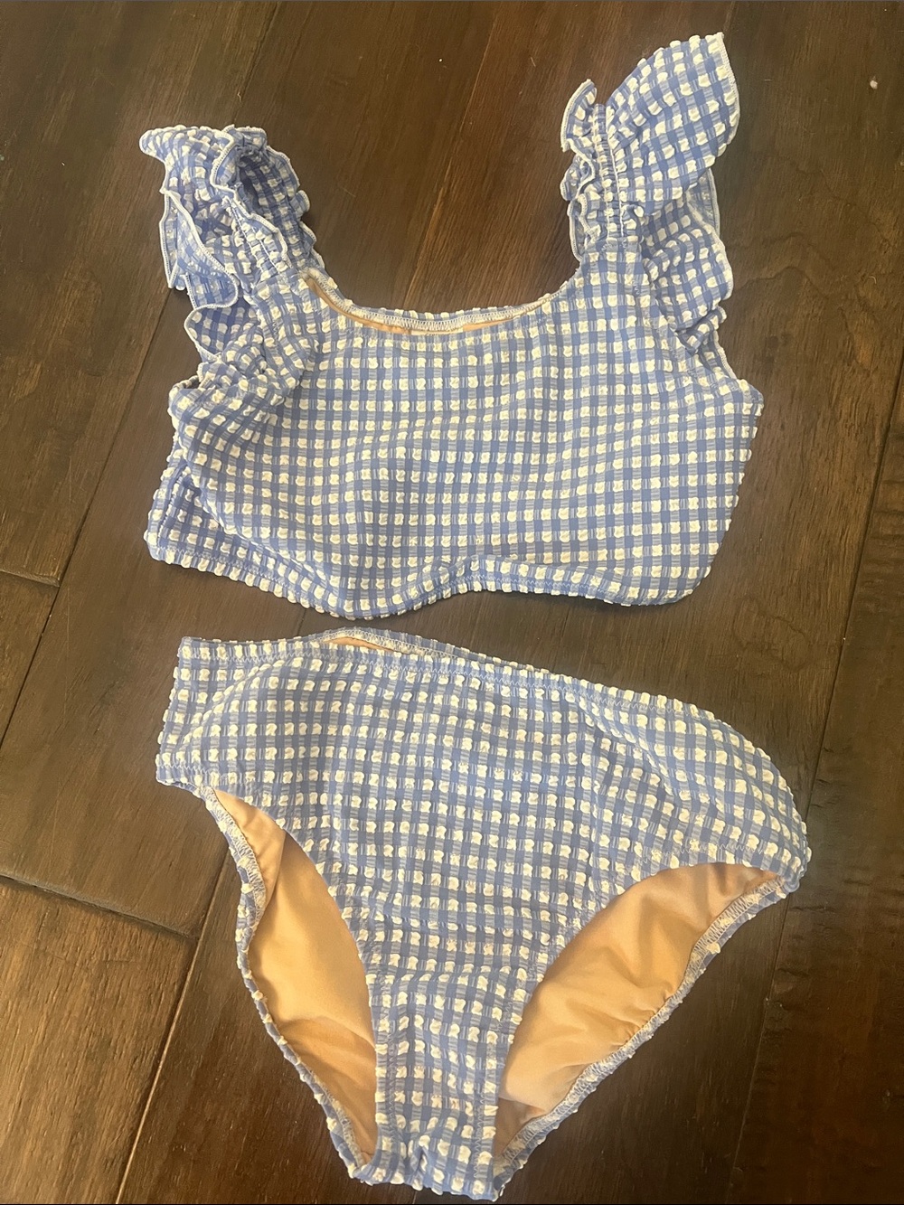 Crewcuts Blue and White Gingham Ruffle Bikini
